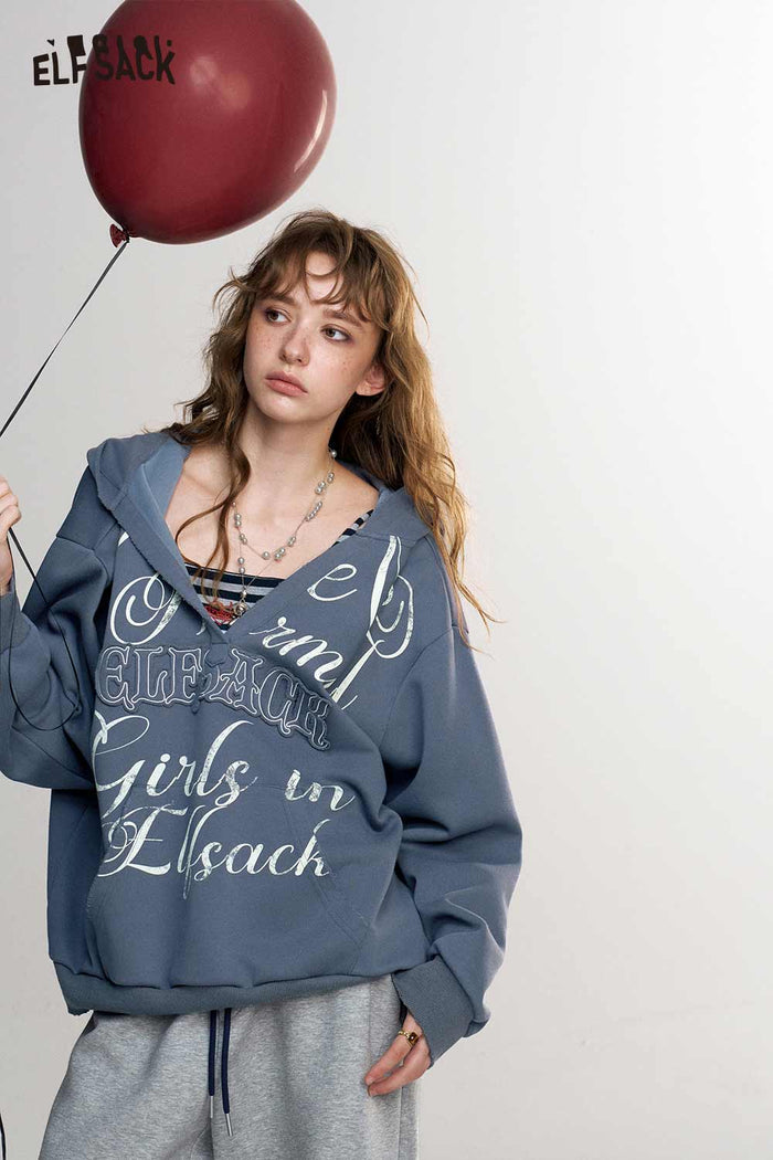 Loose Letter Print Long Sleeve Hoodie