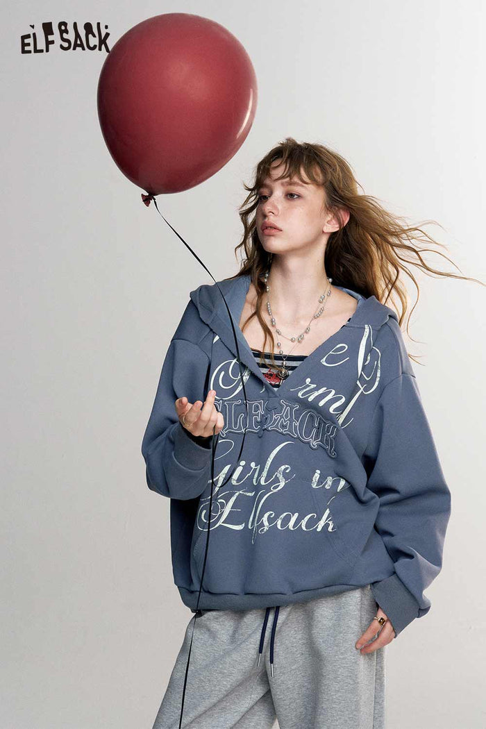 Loose Letter Print Long Sleeve Hoodie