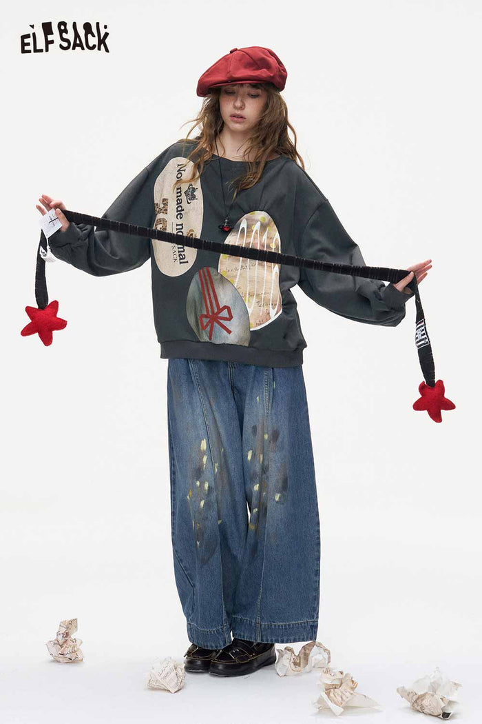 Loose Long Sleeve Graphic Pullover Sweatshirt