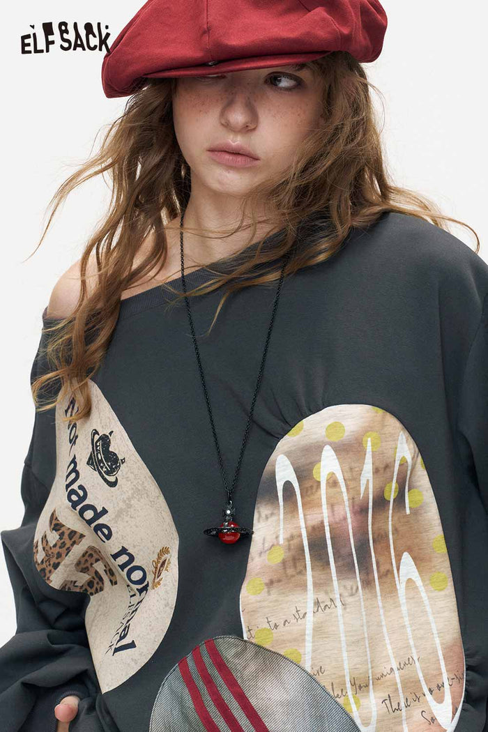 Loose Long Sleeve Graphic Pullover Sweatshirt