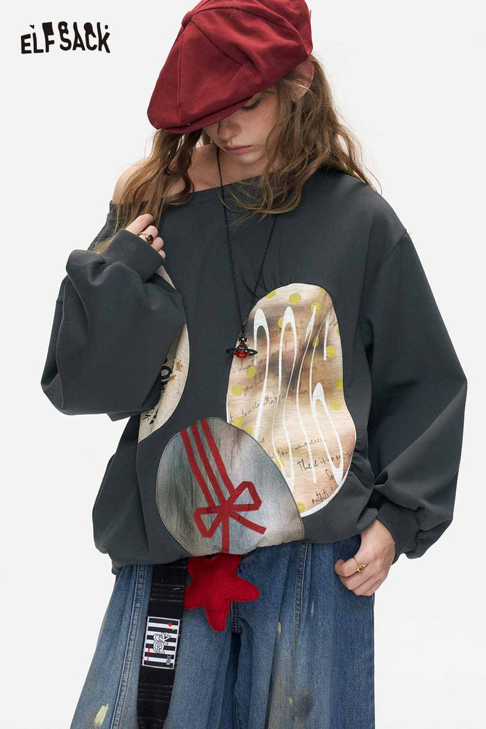 Loose Long Sleeve Graphic Pullover Sweatshirt