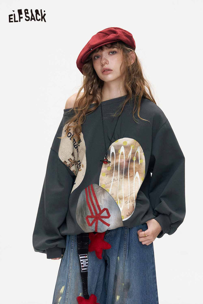 Loose Long Sleeve Graphic Pullover Sweatshirt