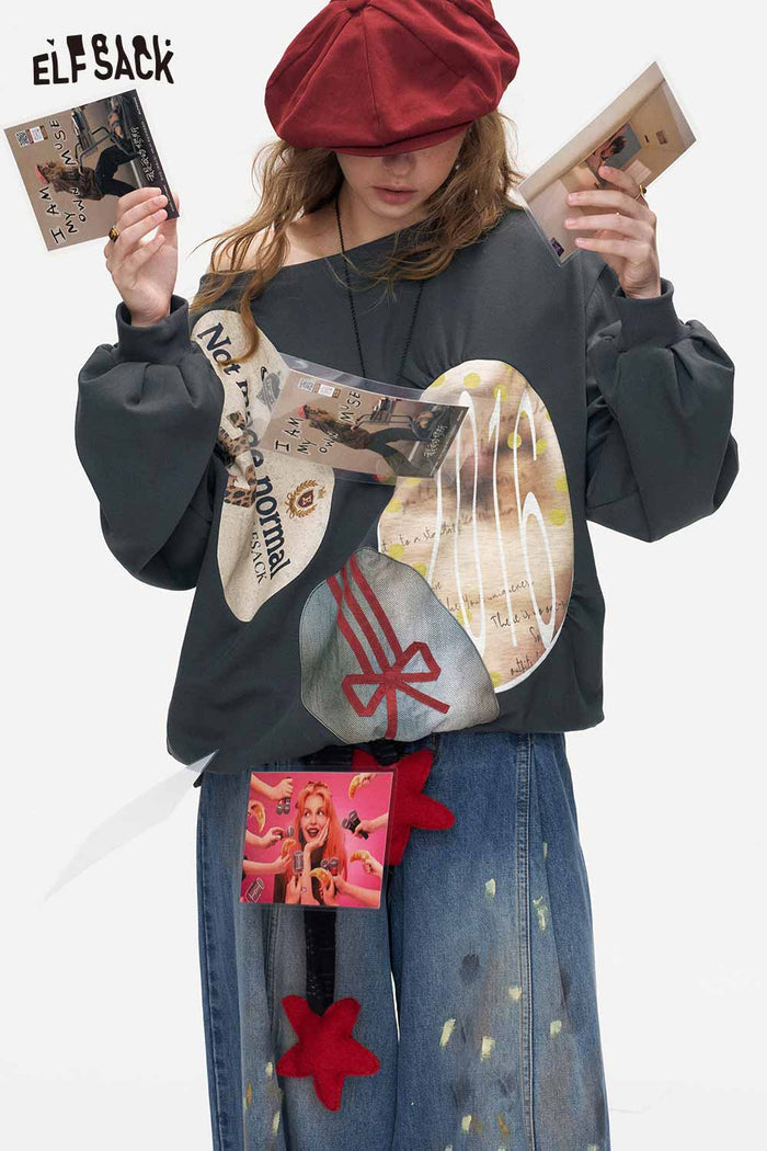 Loose Long Sleeve Graphic Pullover Sweatshirt