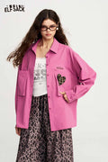 Loose Long Sleeve Leopard Heart Pocket Blouse