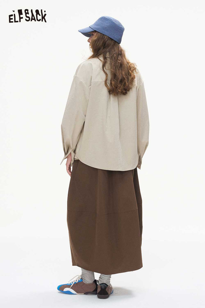 Loose Midi Skirt Heart Print Elastic Drawstring Waist