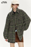 ELFSACK Loose Plaid Single Breasted Thickened Shirt Jacket Women