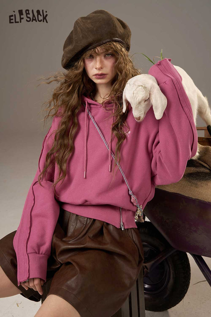 Loose Pullover Hoodie with Side Slit