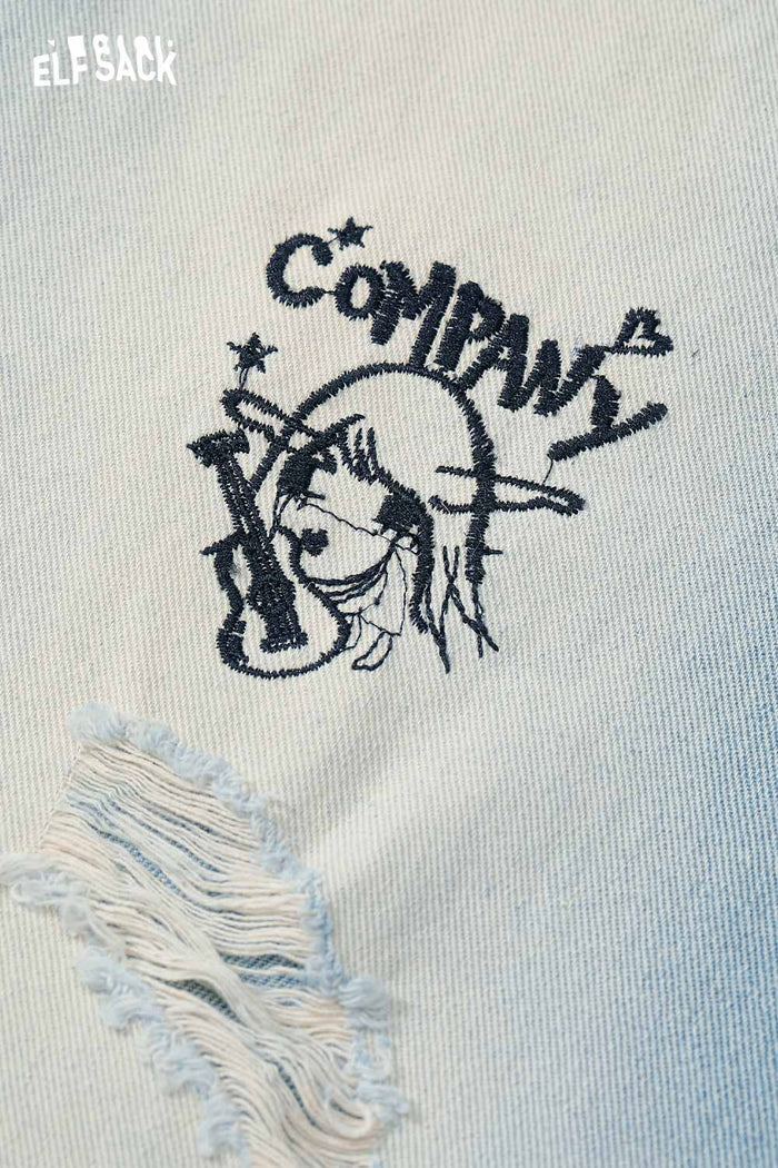 ELFSACK Loose Ripped Cartoon Graphic Straight Floor Length Jeans