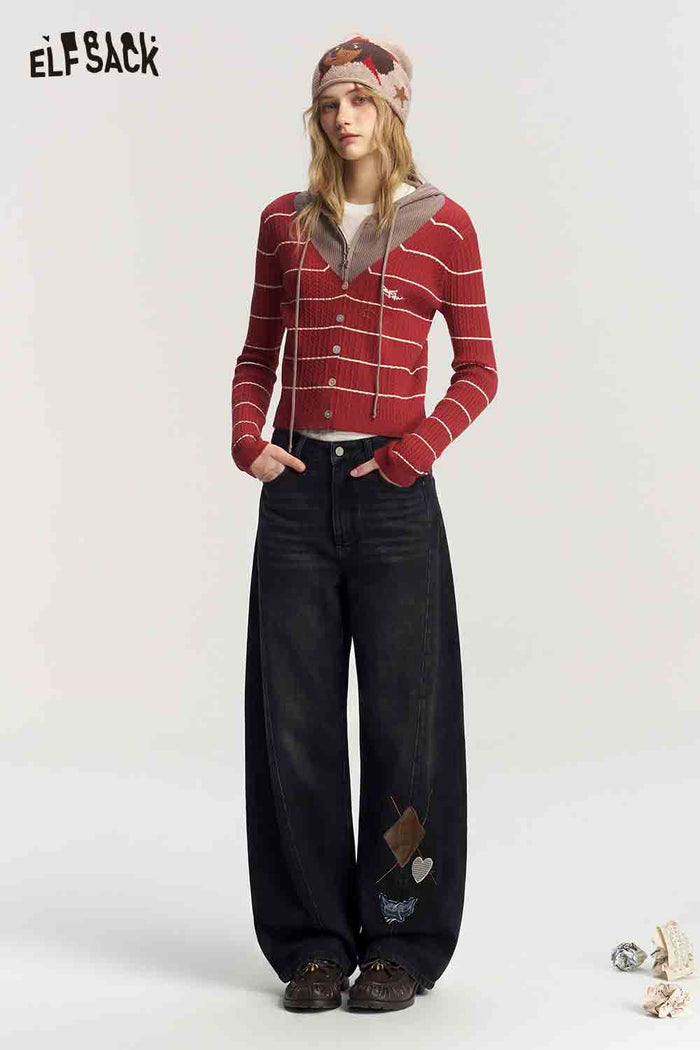 Loose Ripped Embroidered Wide Leg Jeans