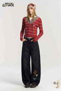 Loose Ripped Embroidered Wide Leg Jeans
