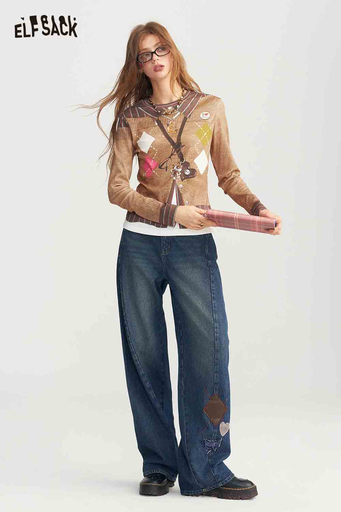 Loose Ripped Embroidered Wide Leg Jeans