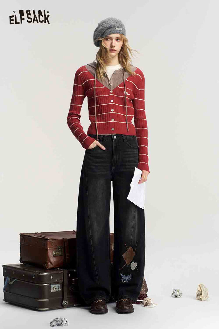 Loose Ripped Embroidered Wide Leg Jeans