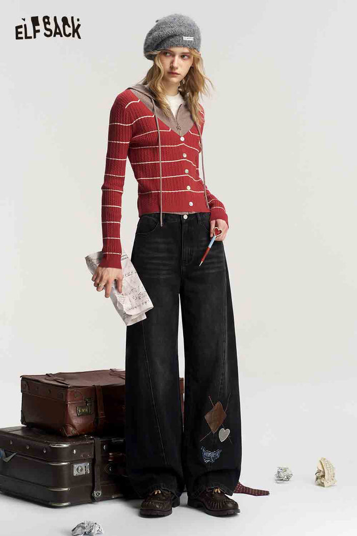 Loose Ripped Embroidered Wide Leg Jeans