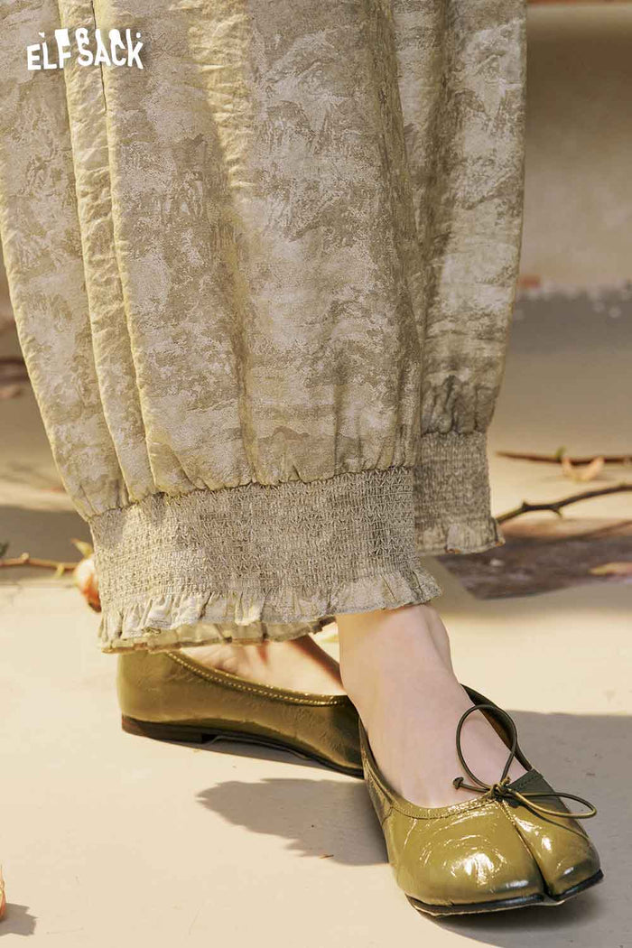 ELFSACK Loose Ruffle Hem Textured Print Pants