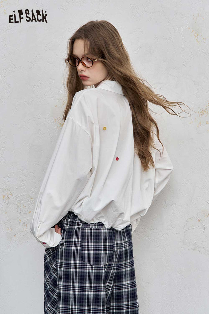 ELFSACK Loose Solid Dot Print Full Sleeve Shirt
