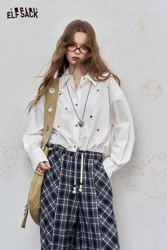 ELFSACK Loose Solid Dot Print Full Sleeve Shirt