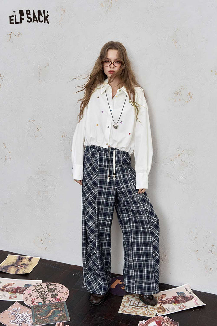 ELFSACK Loose Solid Dot Print Full Sleeve Shirt