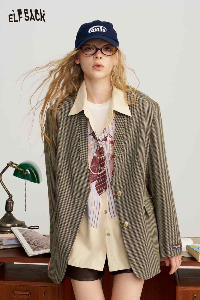 Loose Striped Faux Vest Tie Necklace Print Blouse