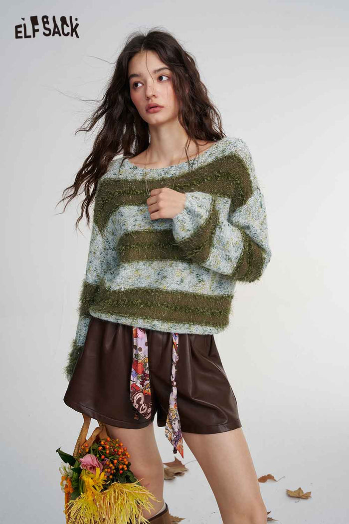 Loose Striped Long Sleeve Knit Sweater
