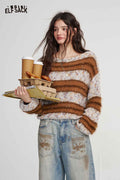 Loose Striped Long Sleeve Knit Sweater