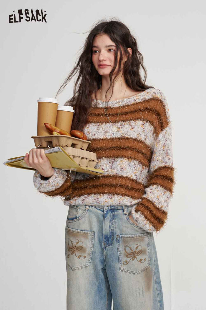Loose Striped Long Sleeve Knit Sweater