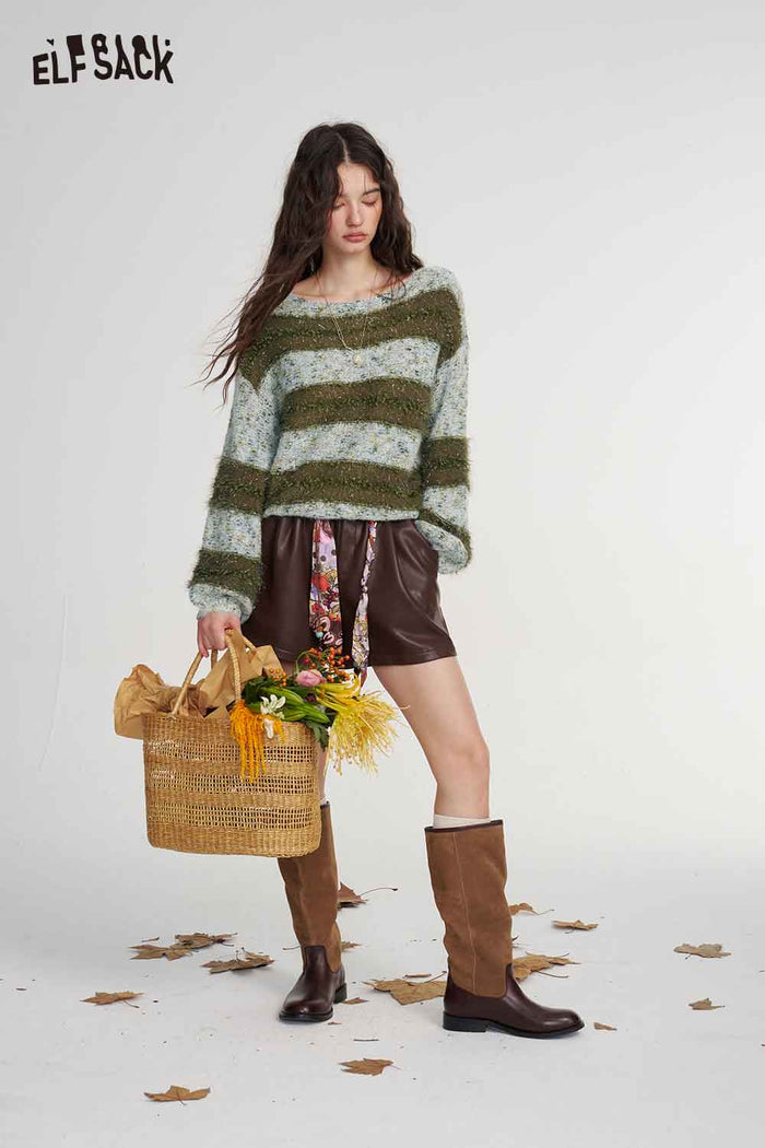Loose Striped Long Sleeve Knit Sweater