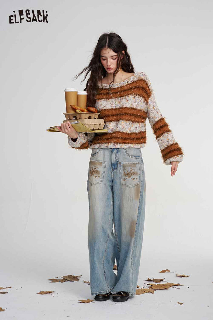 Loose Striped Long Sleeve Knit Sweater
