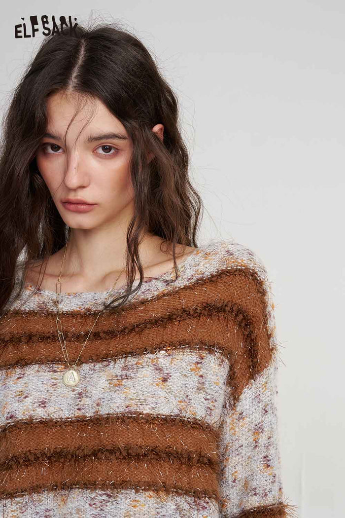 Loose Striped Long Sleeve Knit Sweater