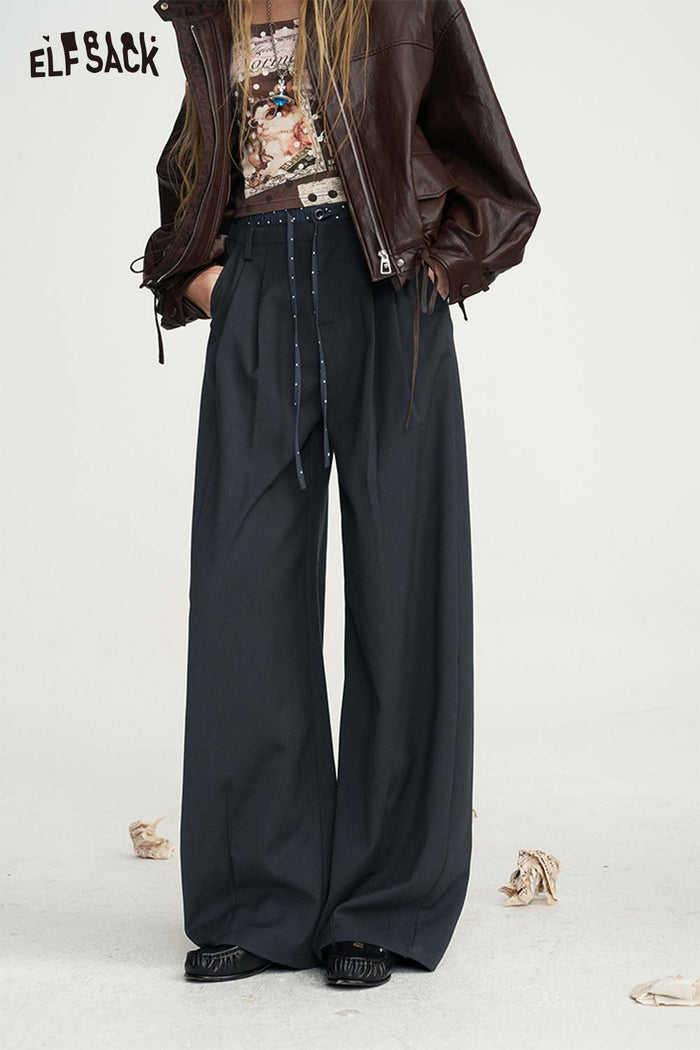 Loose Wide Leg Drawstring Waist Pants