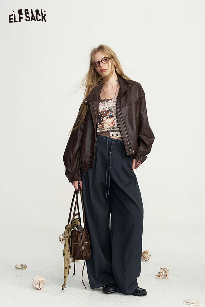 Loose Wide Leg Drawstring Waist Pants