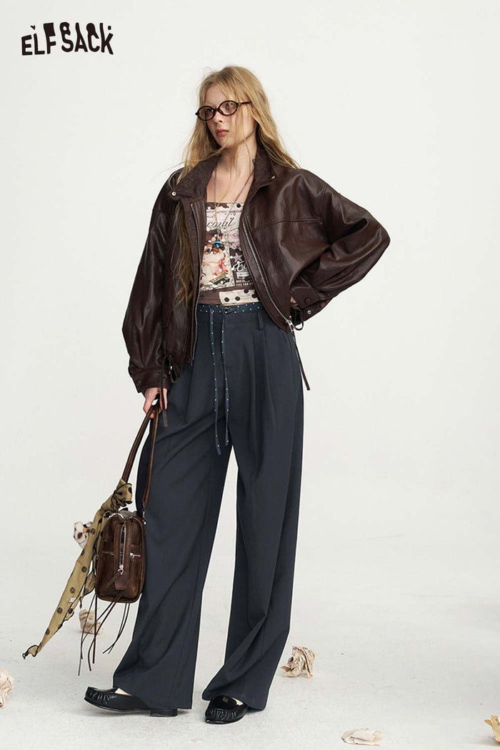 Loose Wide Leg Drawstring Waist Pants