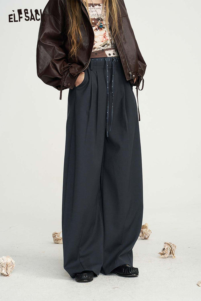 Loose Wide Leg Drawstring Waist Pants