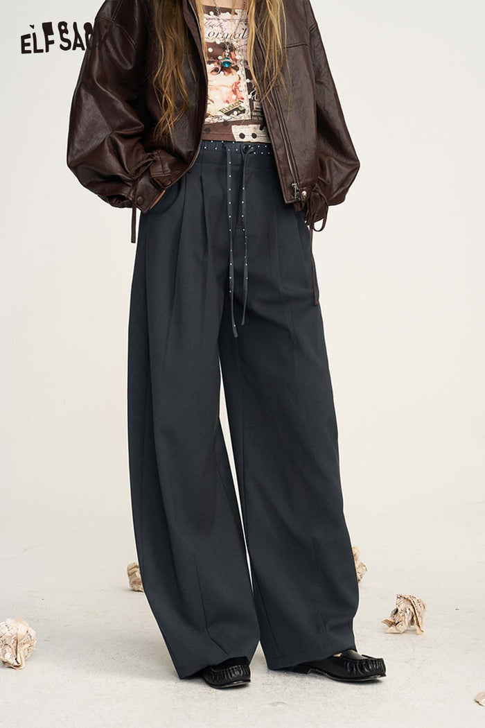 Loose Wide Leg Drawstring Waist Pants