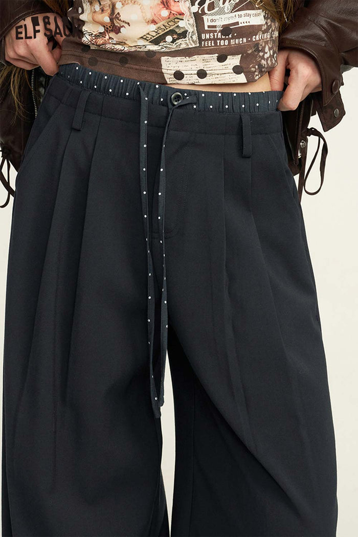 Loose Wide Leg Drawstring Waist Pants