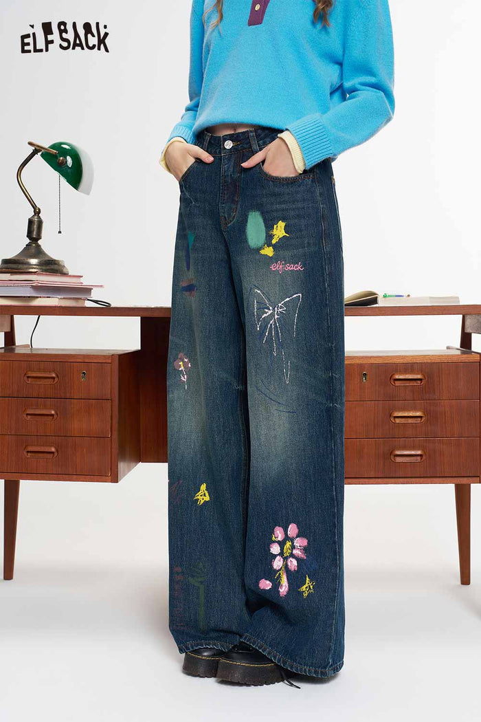 Loose Wide Leg Graffiti Print Pants