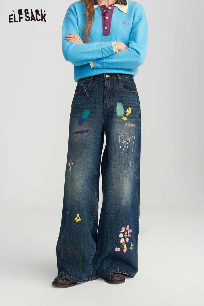 Loose Wide Leg Graffiti Print Pants