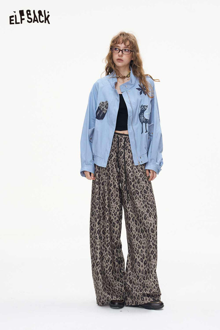 Loose Wide Leg Leopard Print Pants