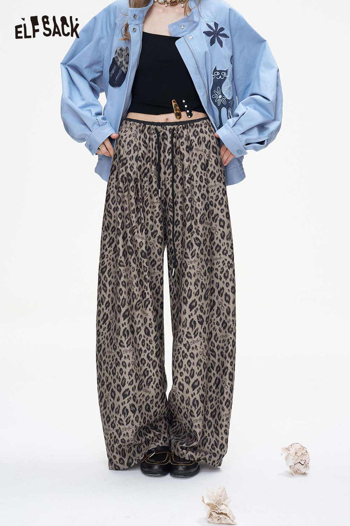 Loose Wide Leg Leopard Print Pants