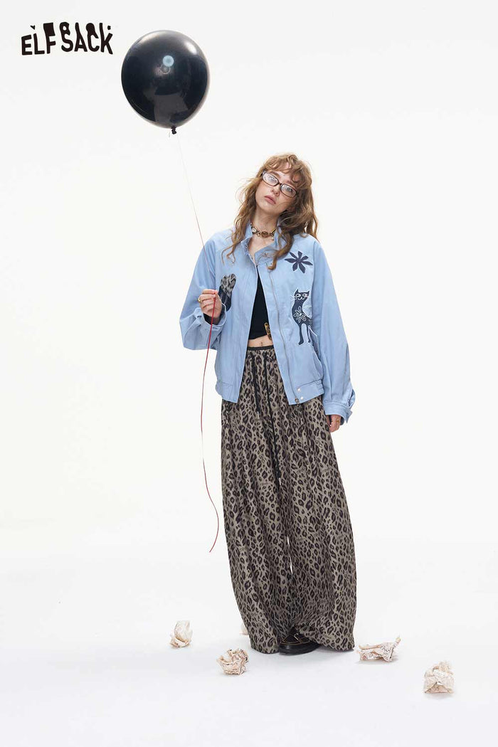 Loose Wide Leg Leopard Print Pants