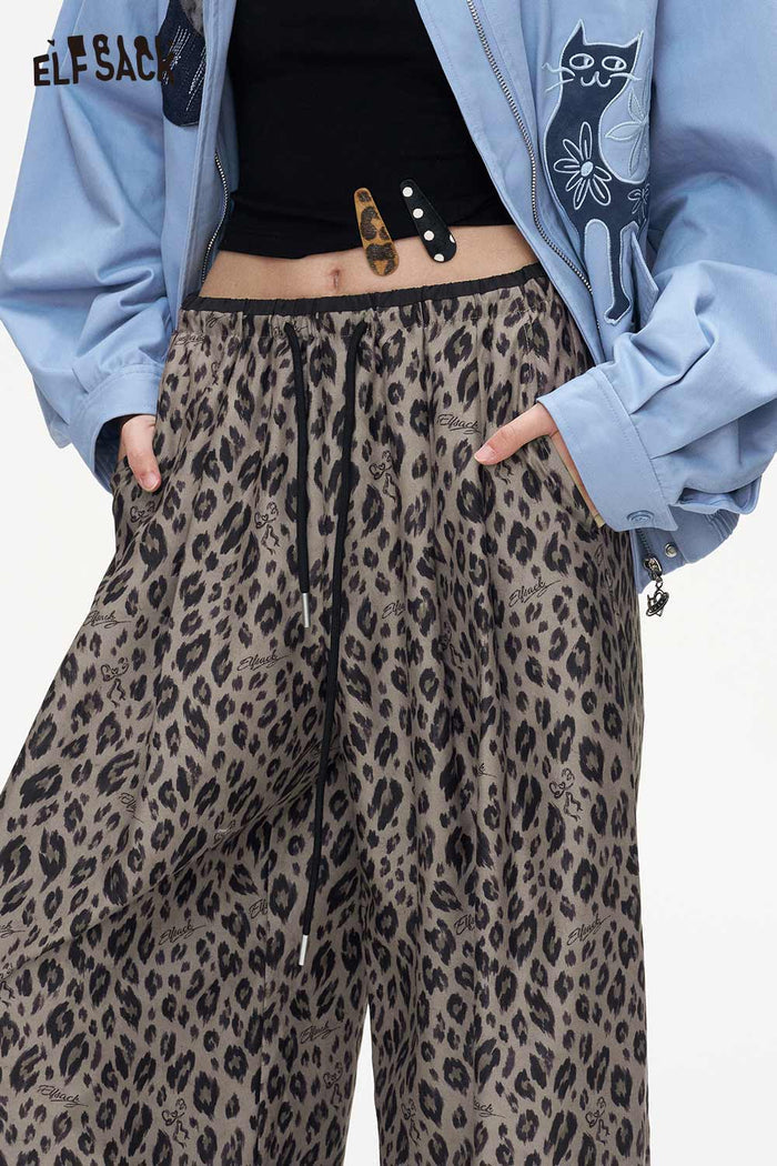 Loose Wide Leg Leopard Print Pants