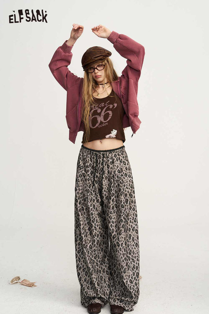 Loose Wide Leg Leopard Print Pants