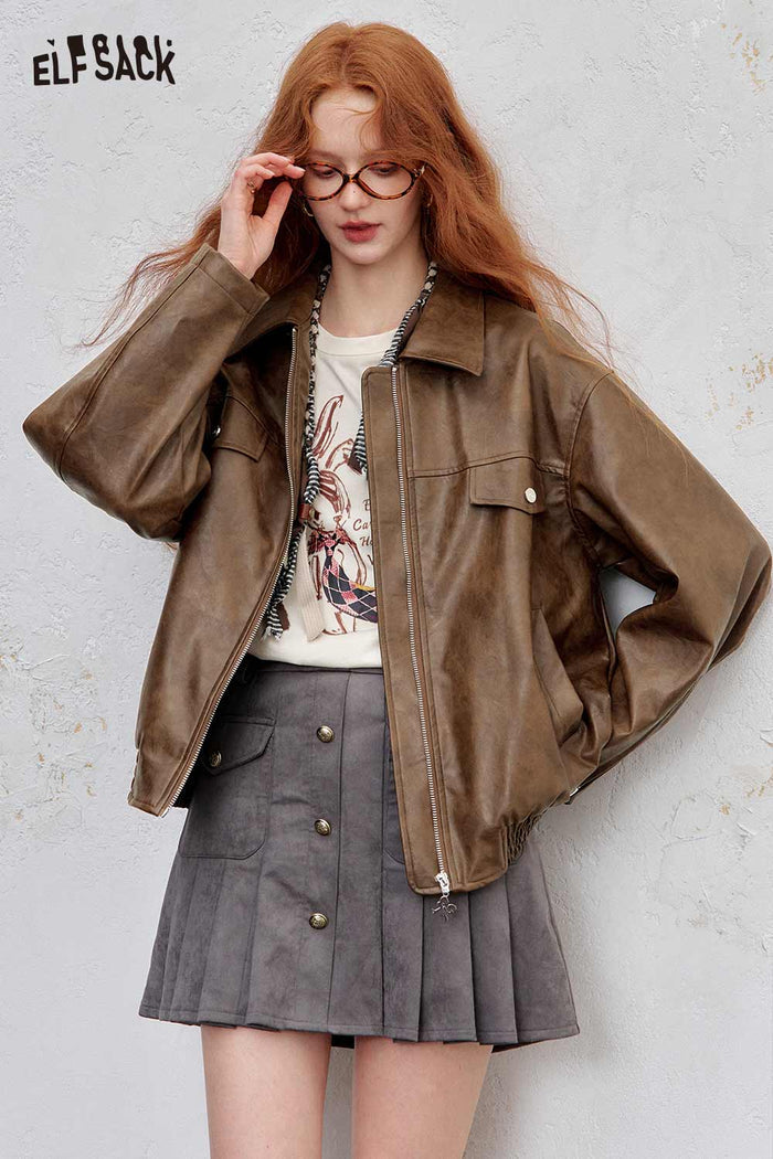 Loose Zip Lapel Short Jacket
