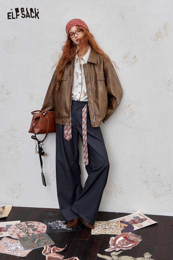 Loose Zip Lapel Short Jacket