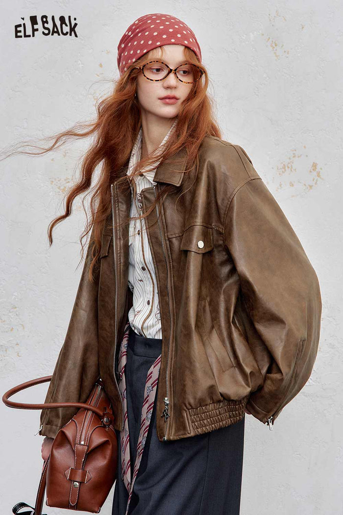 Loose Zip Lapel Short Jacket