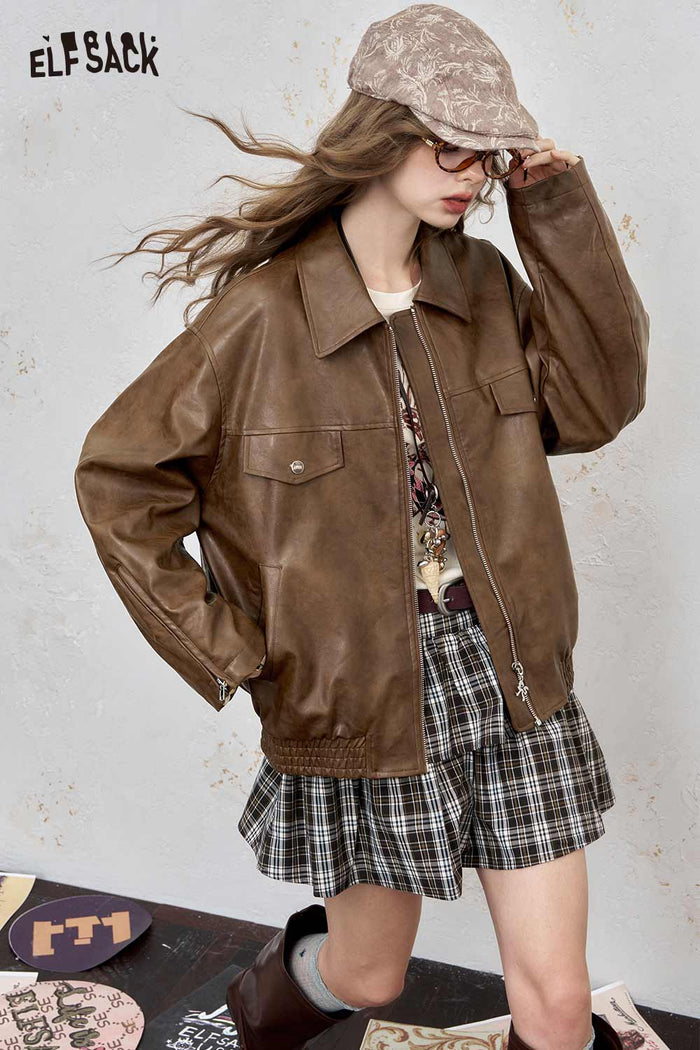 Loose Zip Lapel Short Jacket