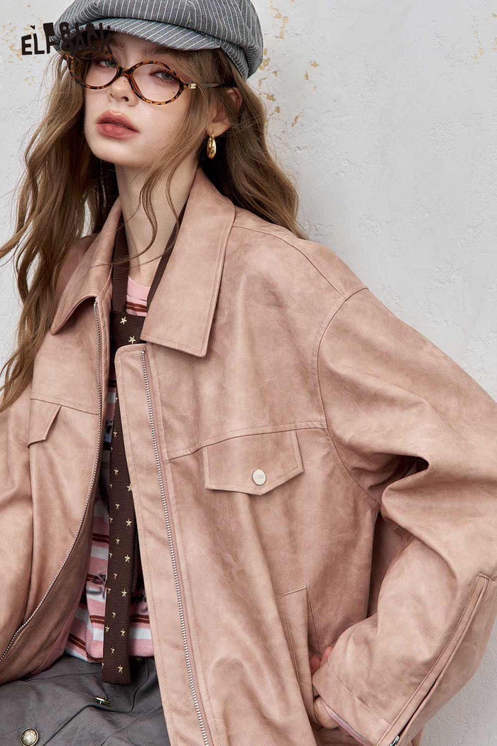 Loose Zip Lapel Short Jacket