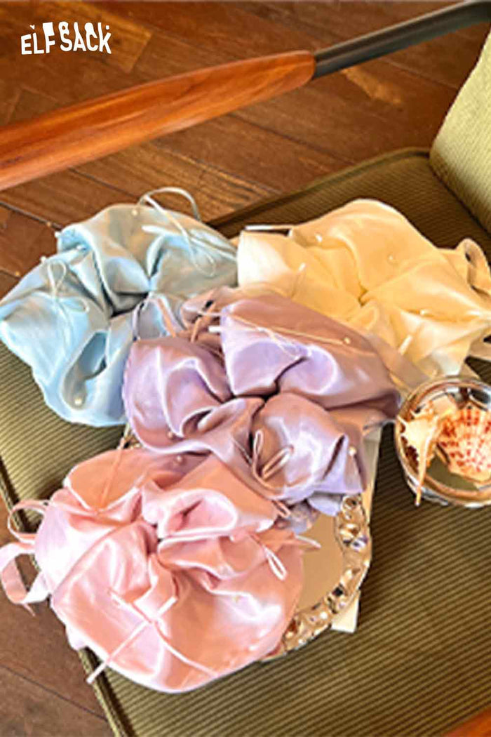 ELFSACK Luxury PearlEmbellished Bow Hair Scrunchie Regal Romantic Hair Jewelry