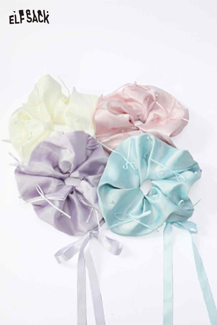 ELFSACK Luxury PearlEmbellished Bow Hair Scrunchie Regal Romantic Hair Jewelry