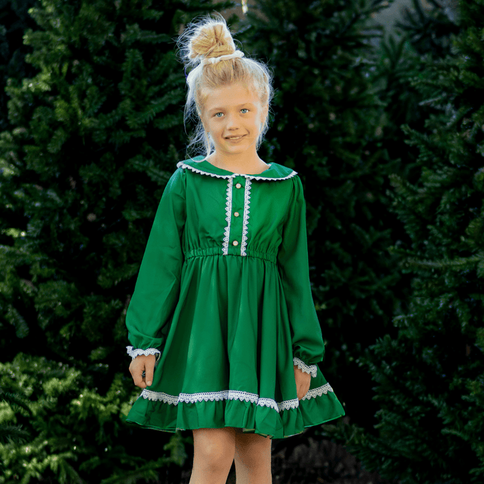 Madeline Lace Peter Pan Dress - Emerald - Sugar Bee Clothing
