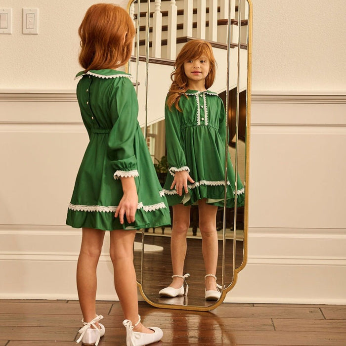 Madeline Lace Peter Pan Dress - Emerald - Sugar Bee Clothing